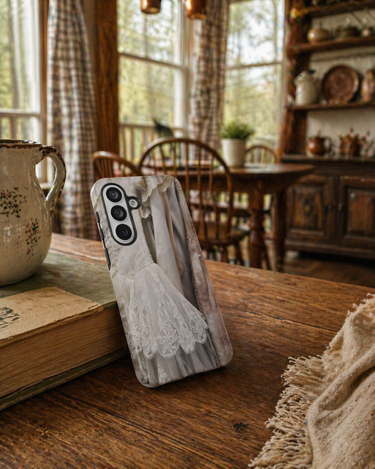 Vintage Lace Wedding Dress Tough Phone Case for iPhone, Samsung & Google Pixel, Romantic Cottagecore Bridal Cover