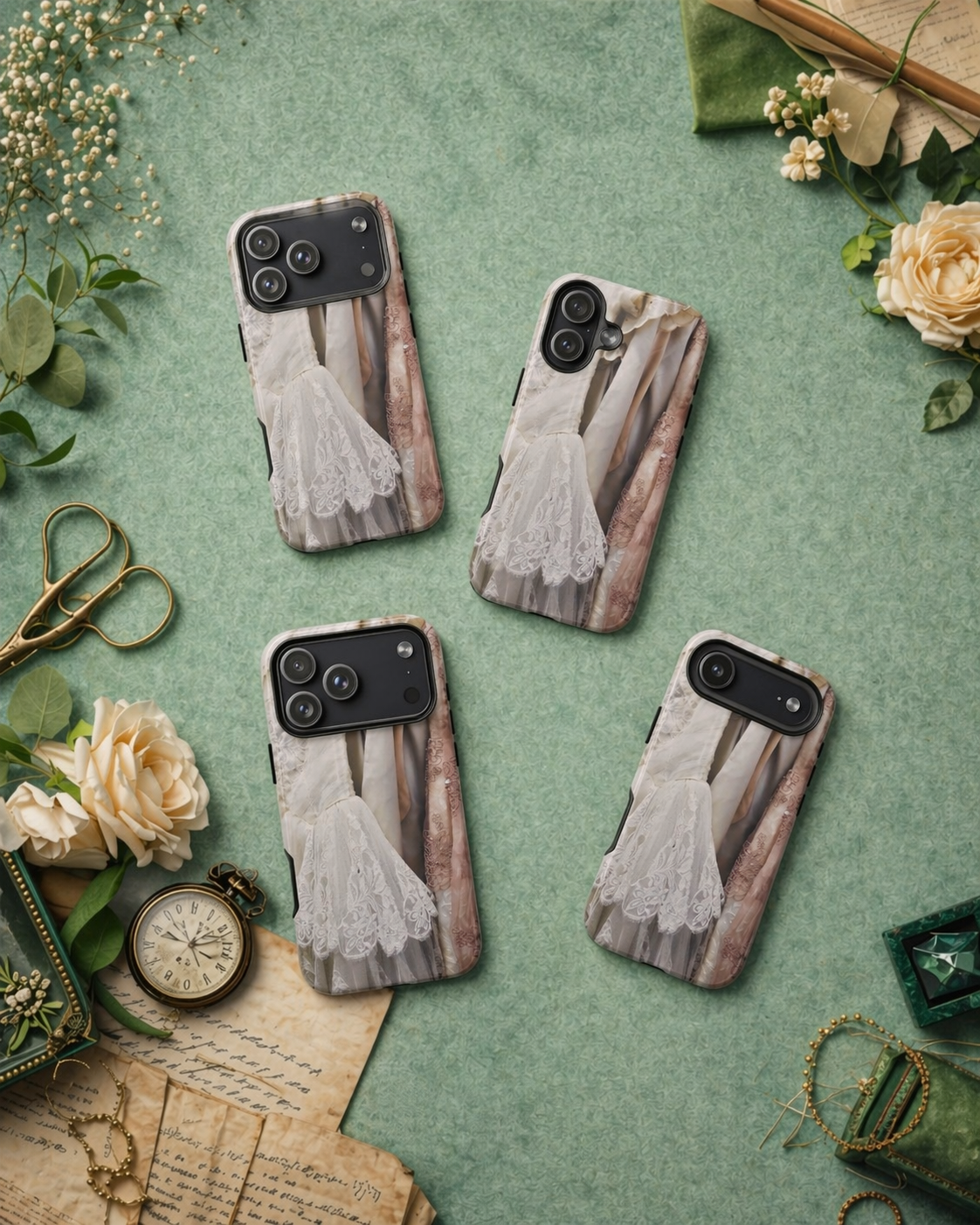Vintage Lace Wedding Dress Tough Phone Case for iPhone, Samsung & Google Pixel, Romantic Cottagecore Bridal Cover