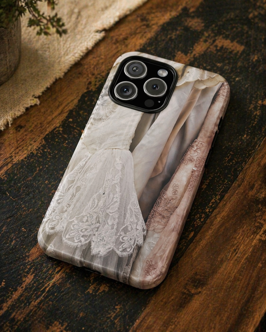 Vintage Lace Wedding Dress Tough Phone Case for iPhone, Samsung & Google Pixel, Romantic Cottagecore Bridal Cover