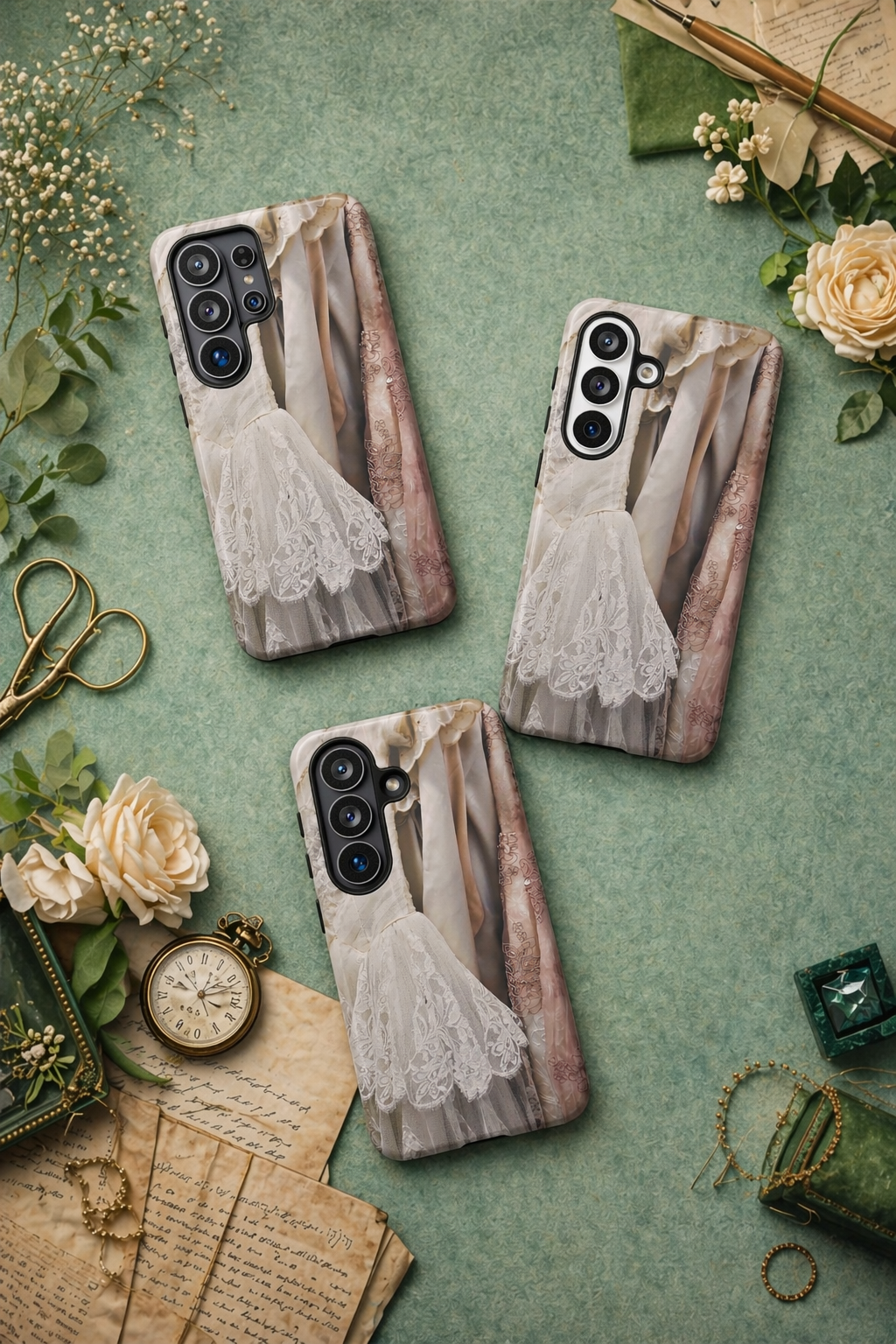 Floral Lace Bridal Magnetic Tough Phone Case for iPhone 17, 16, 15, 14 & Samsung S26, Romantic Vintage Cover