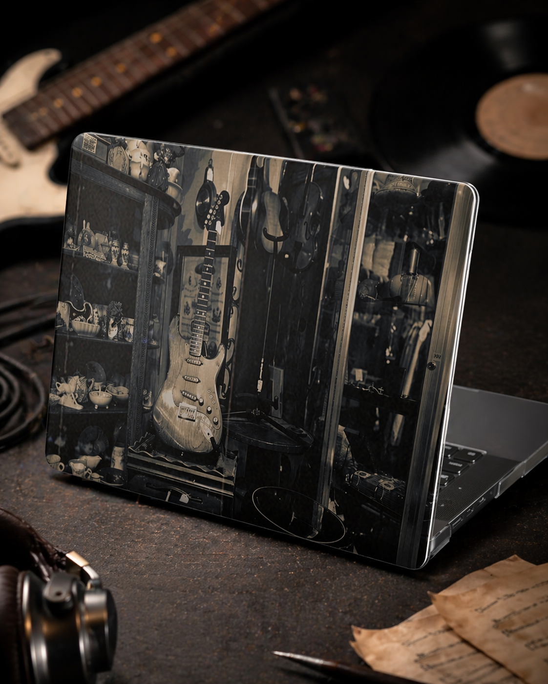 Vintage Guitar MacBook Case--Clear Hard Shell Laptop Cover