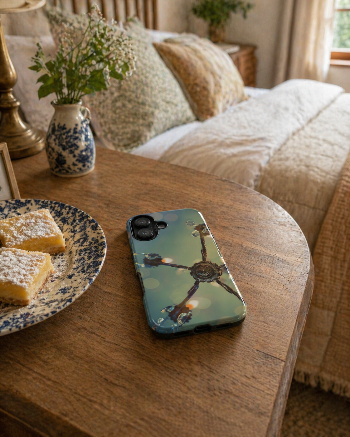 Vintage Chandelier Tough Phone Case--Teal Bokeh Crystal iPhone Cover