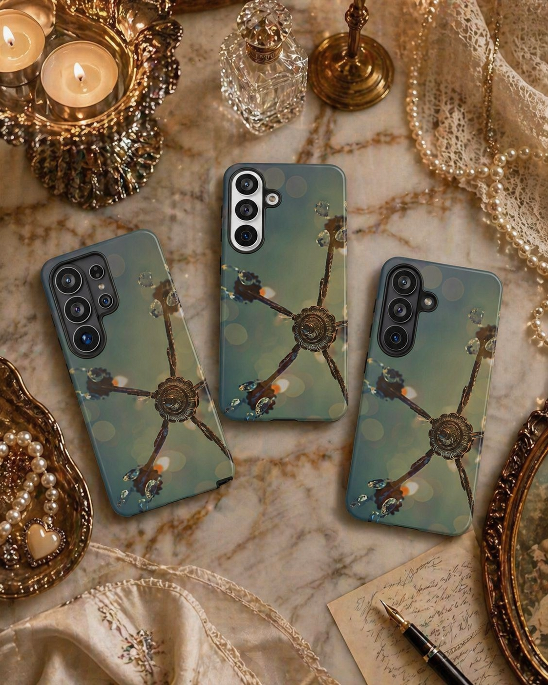 Vintage Chandelier Tough Phone Case--Teal Bokeh Crystal iPhone Cover