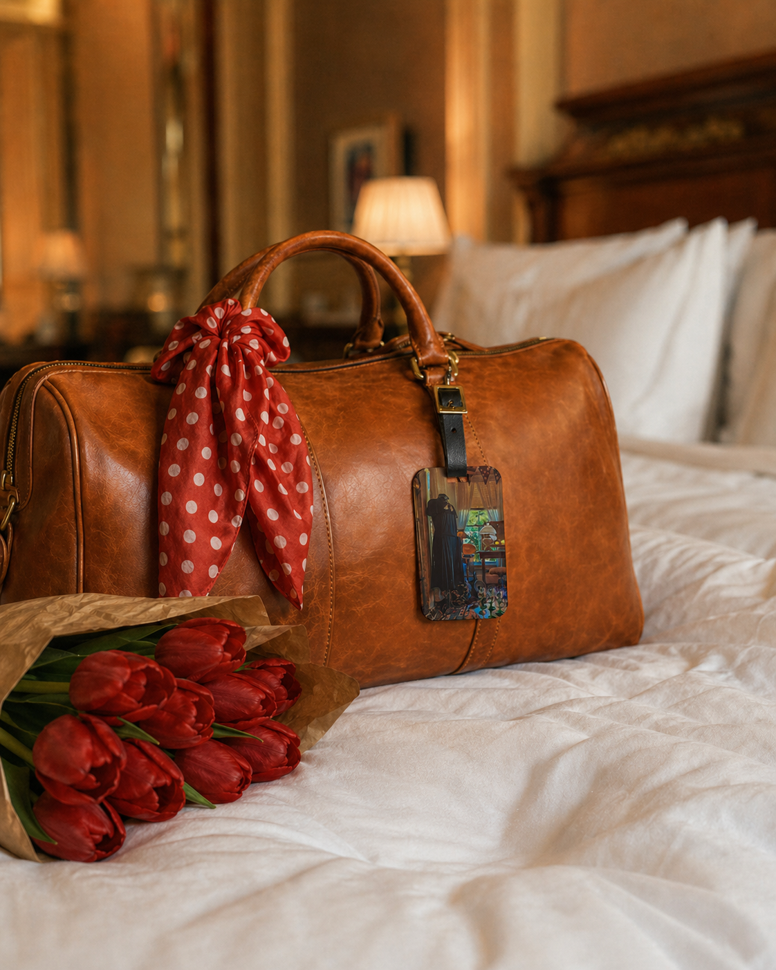 Vintage Cottage Luggage Tag--Acrylic Suitcase ID Tag with Leather Strap