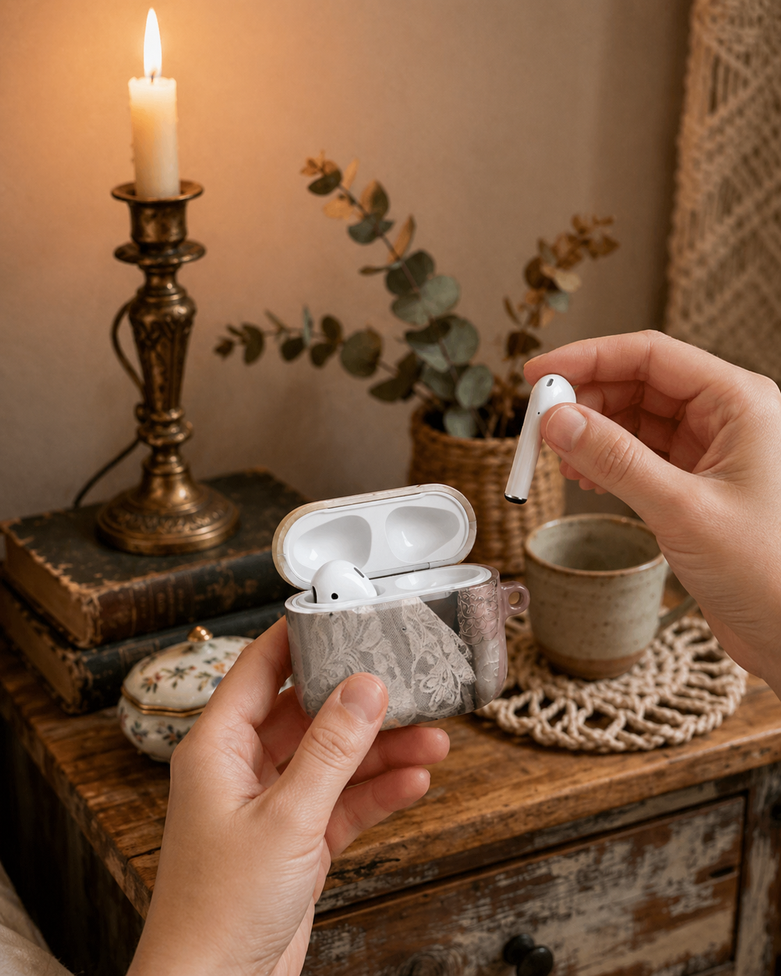 Lace Bridal AirPods Case, Vintage Wedding Veil Design, Romantic Bride Gift