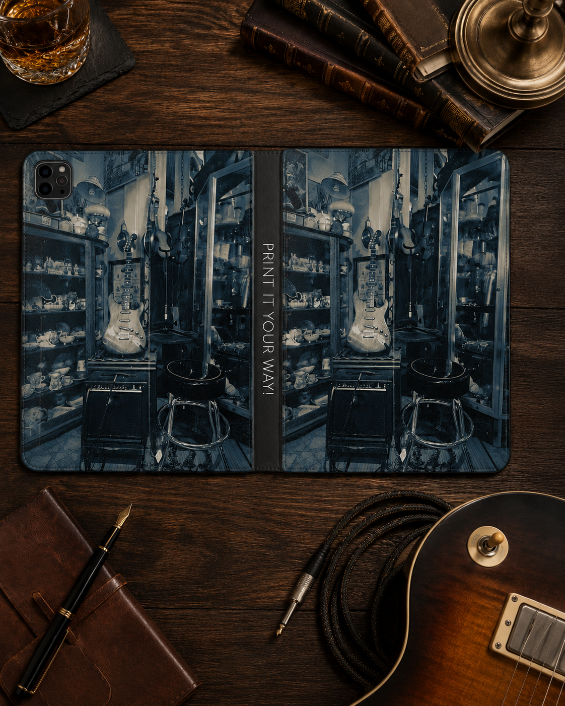 Vintage Guitar iPad Pro Folio Case, Music Lover Gift for Him