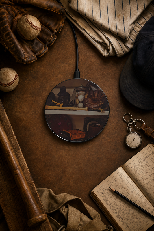 Vintage Baseball Wireless Charger, Rustic Father’s Day Gift for Dad, Qi Charging Pad