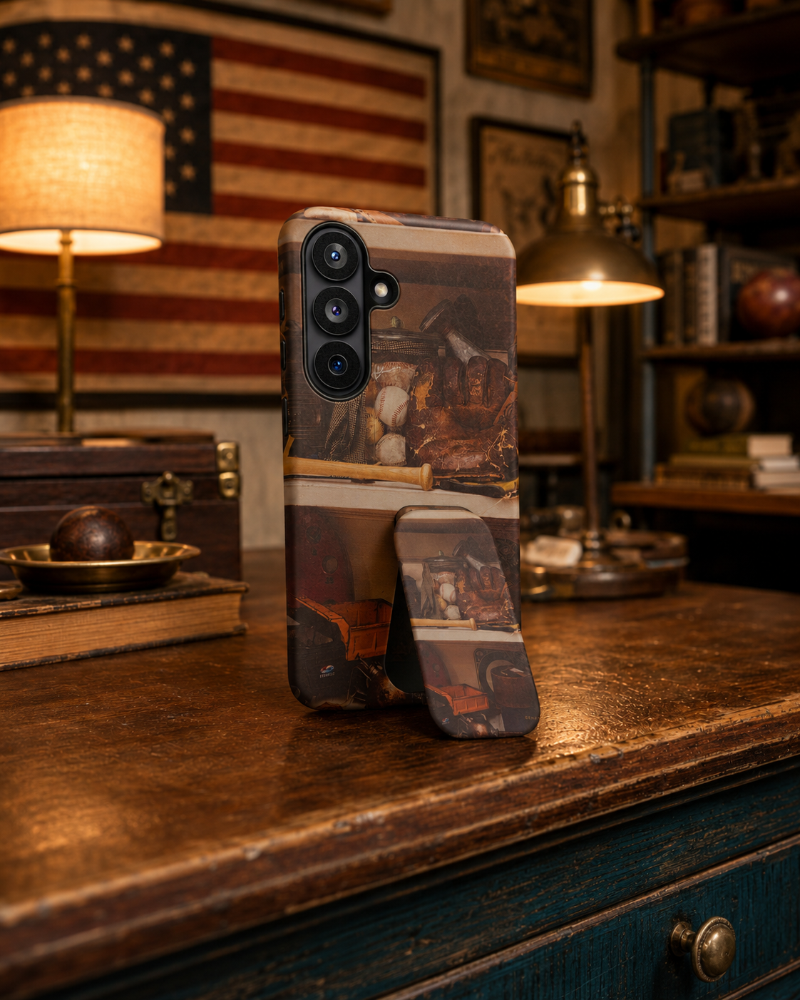 Vintage Baseball Phone Grip & Kickstand, Retro Sports Photo Stand, Baseball Fan Gift