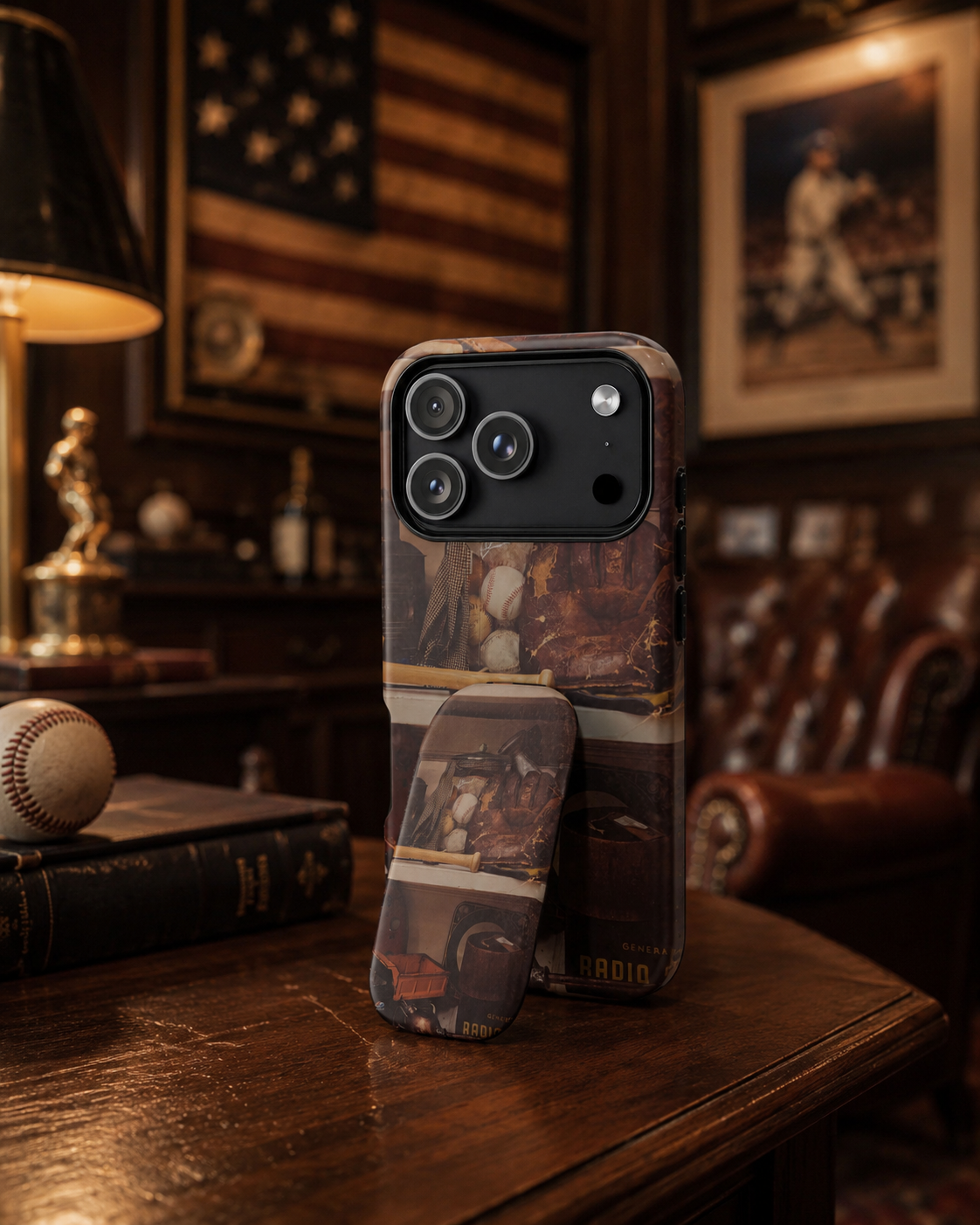 Vintage Baseball Phone Grip & Kickstand, Retro Sports Photo Stand, Baseball Fan Gift