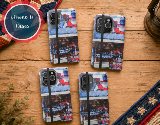 4th Of July Phone Wallet Case Gift For Her Patriotic Americana Cottagecore Flip Cover iPhone Samsung Red White Blue America Hearts