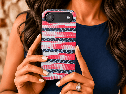 Vintage Inspired Red White Blue Crochet Stripe MagSafe Tough Phone Case