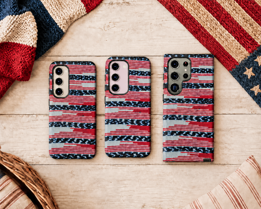 Vintage Inspired Red White Blue Crochet Stripe Tough Phone Case