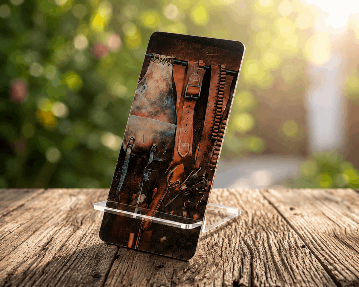 Vintage Western Cowboy Phone Display Stand – Rustic Desk Accessory