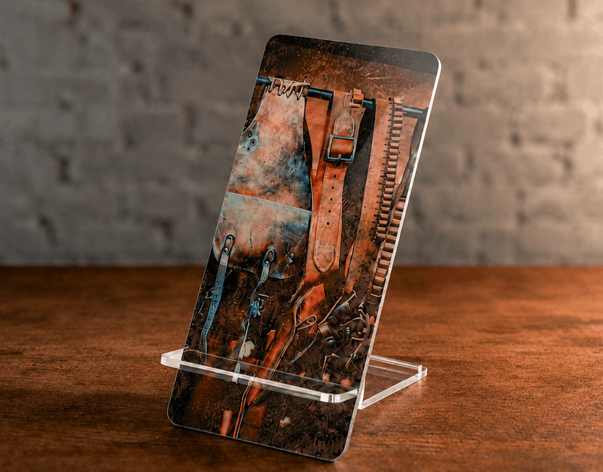 Vintage Western Cowboy Phone Display Stand – Rustic Desk Accessory
