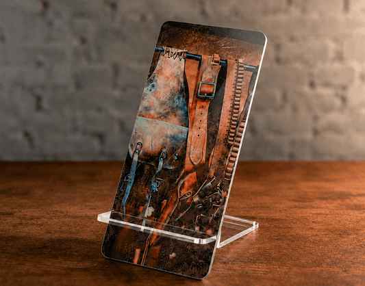 Vintage Western Cowboy Phone Display Stand – Rustic Desk Accessory