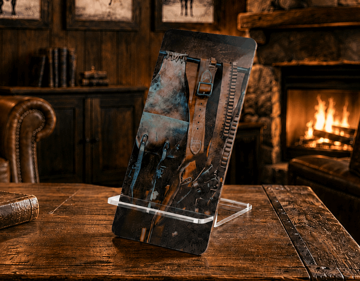 Vintage Western Cowboy Phone Display Stand – Rustic Desk Accessory
