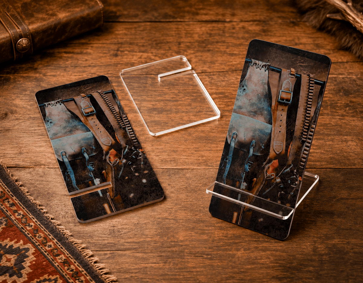 Vintage Western Cowboy Phone Display Stand – Rustic Desk Accessory