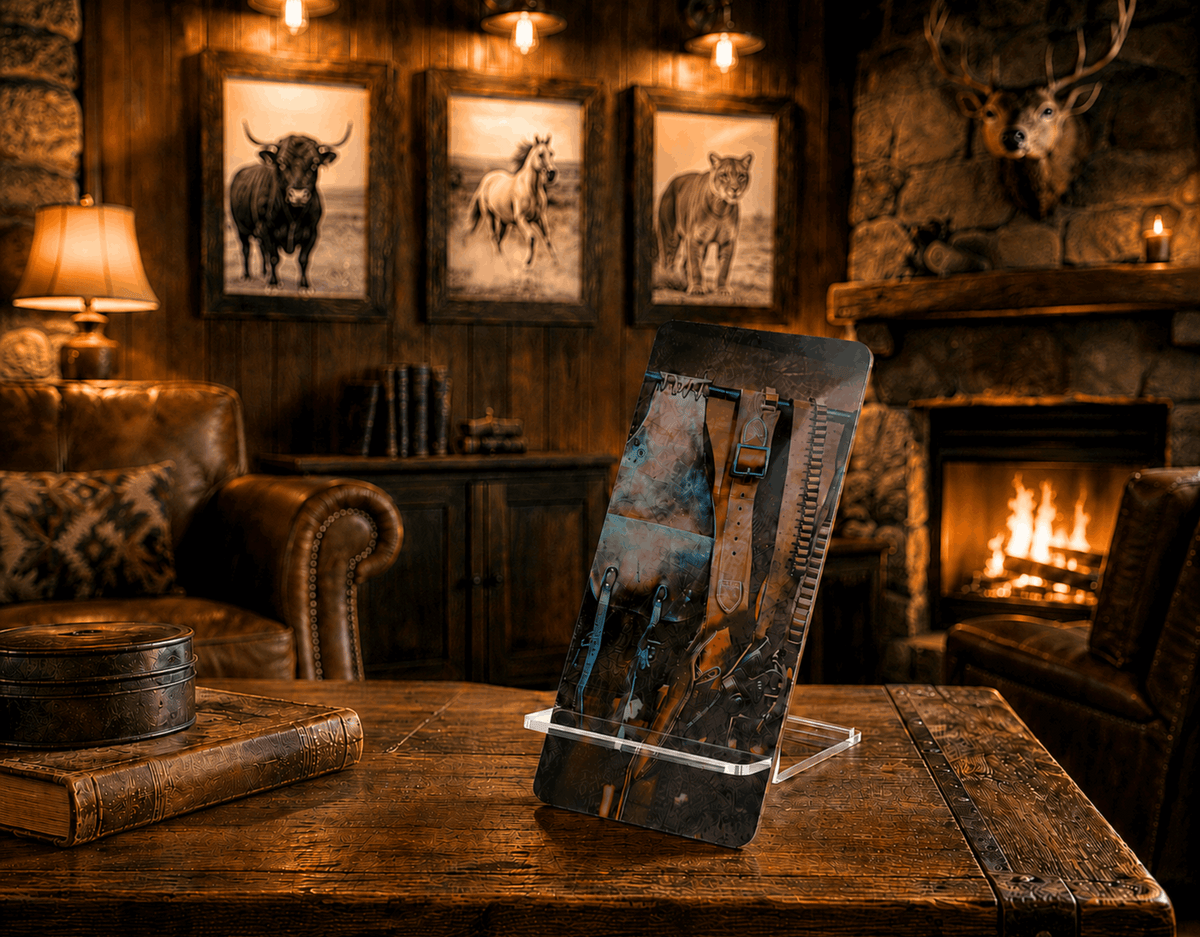 Vintage Western Cowboy Phone Display Stand – Rustic Desk Accessory