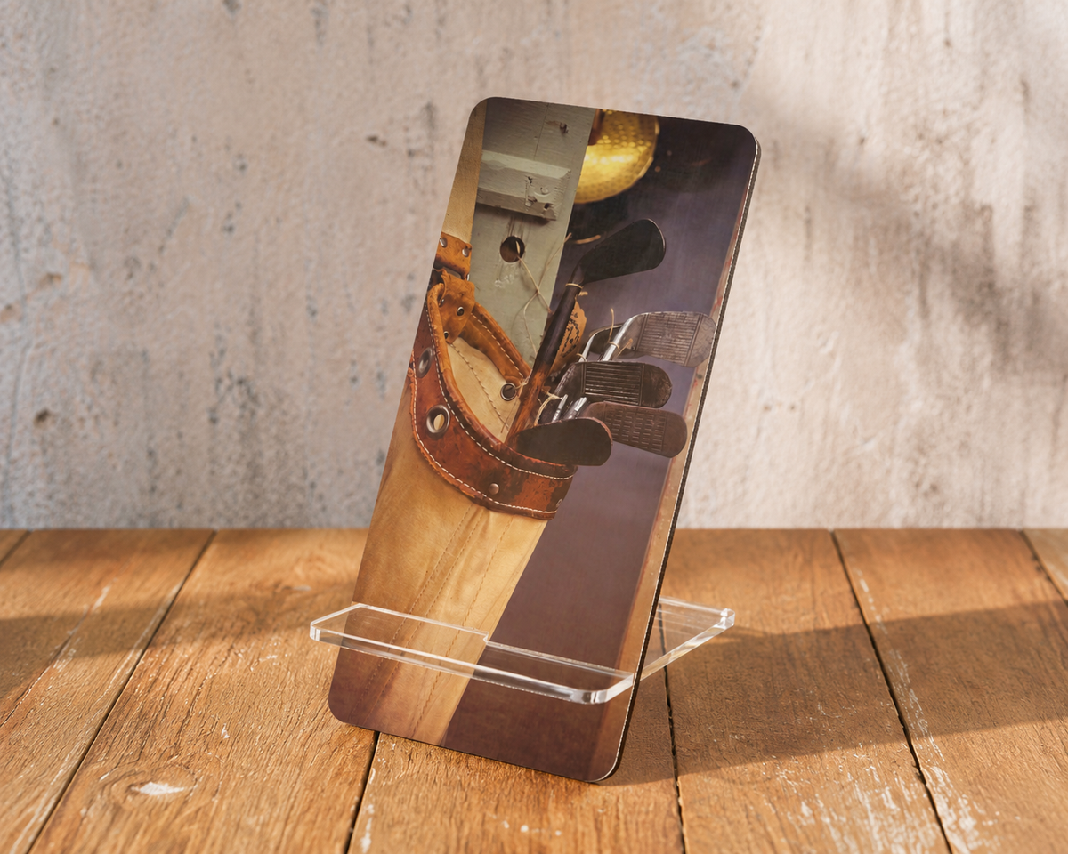 Vintage Golf Phone Display Stand – Classic Golfer Desk Accessory
