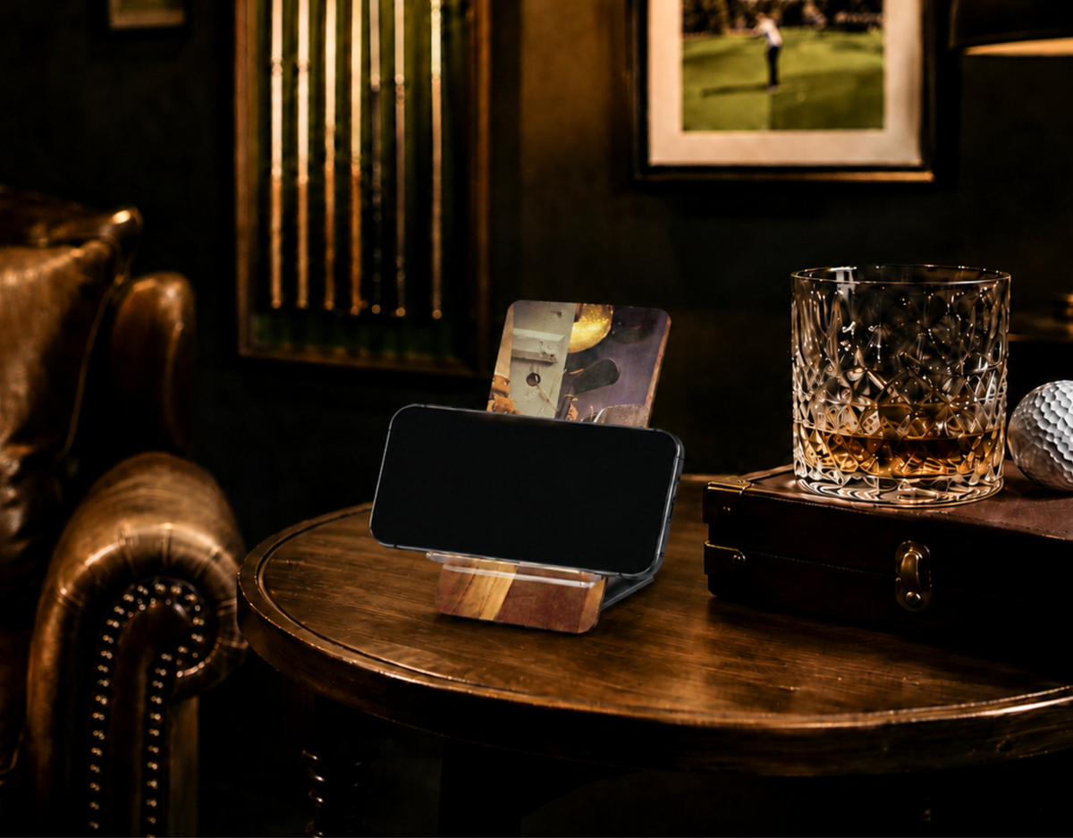 Vintage Golf Phone Display Stand – Classic Golfer Desk Accessory