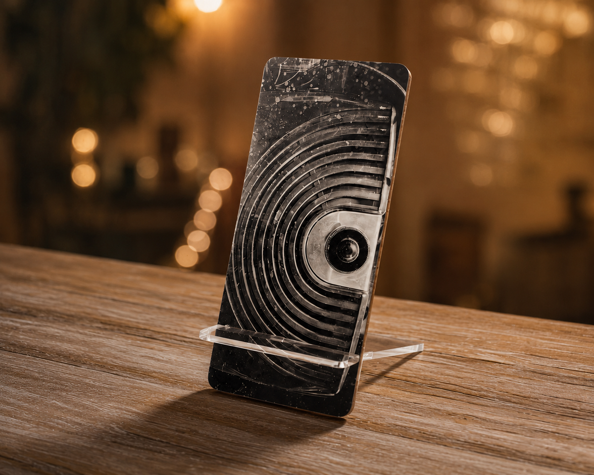 Vintage Radio Phone Display Stand – Black & White Retro Desk Decor