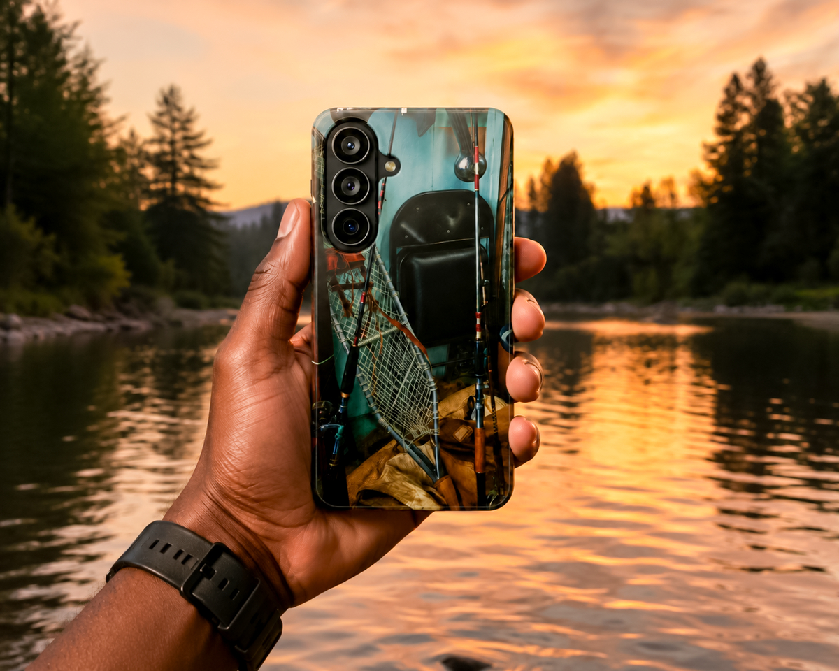 Vintage Fishing Gear Tough Phone Case – Dual-Layer Outdoorsman Cover