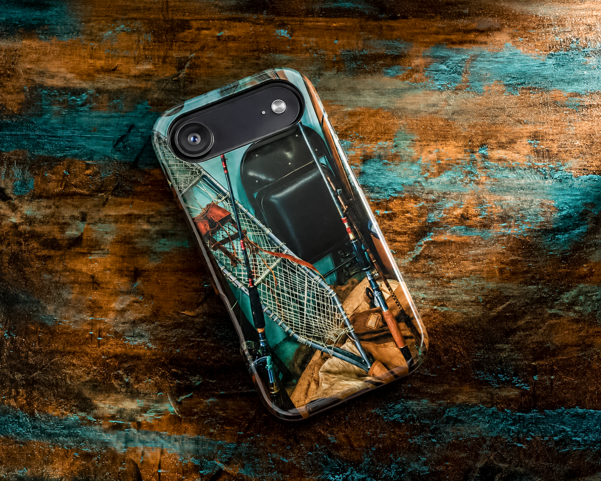 Vintage Fishing Gear Tough Phone Case – Dual-Layer Outdoorsman Cover
