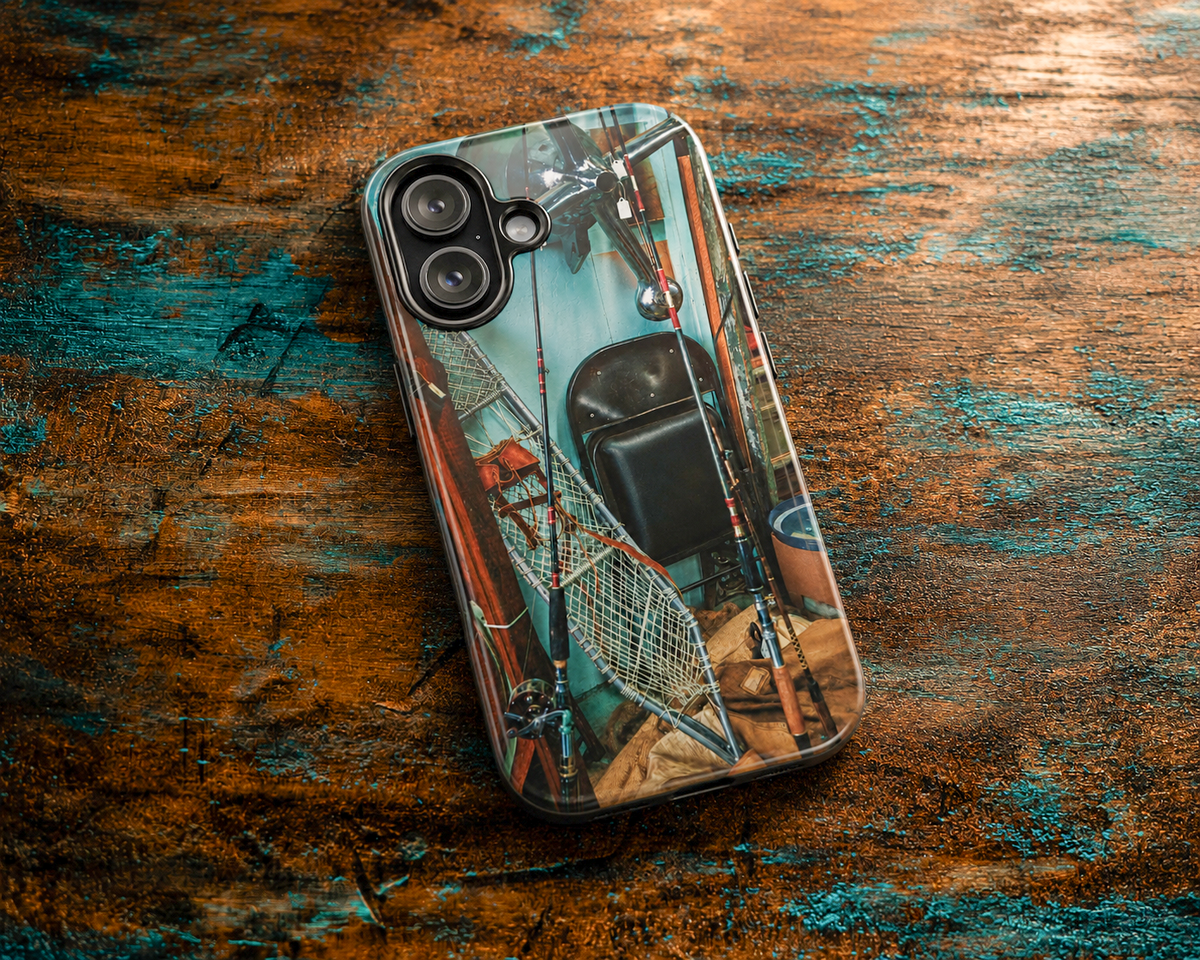 Vintage Fishing Gear Tough Phone Case – Dual-Layer Outdoorsman Cover