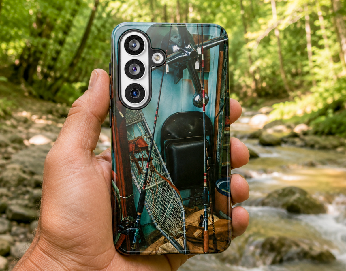 Vintage Fishing Gear Tough Phone Case – Dual-Layer Outdoorsman Cover
