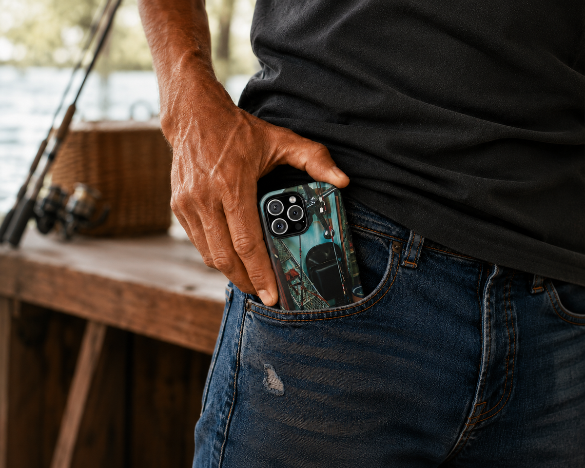 Vintage Fishing Gear Tough Phone Case – Dual-Layer Outdoorsman Cover