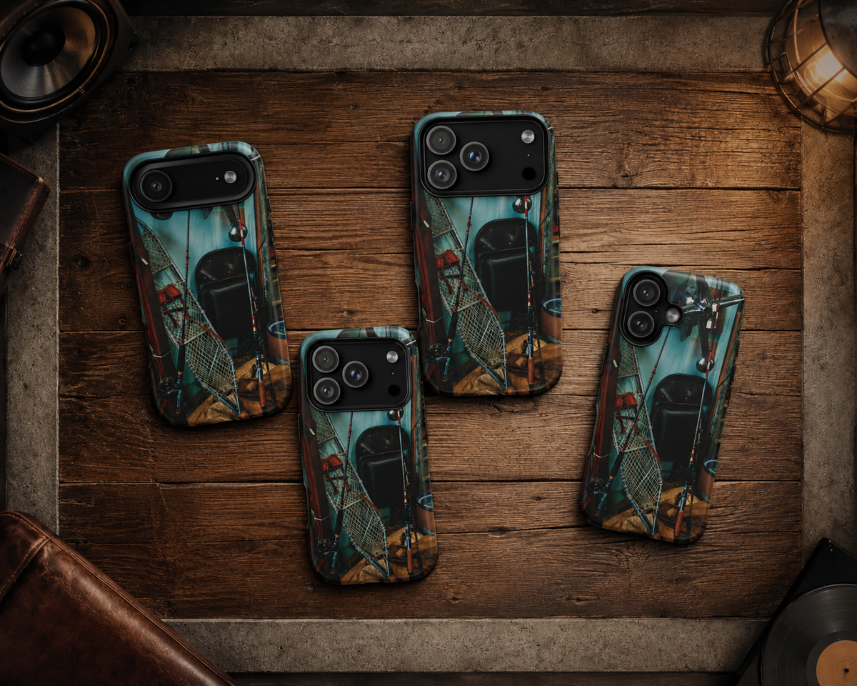 Vintage Fishing Gear Tough Phone Case – Dual-Layer Outdoorsman Cover