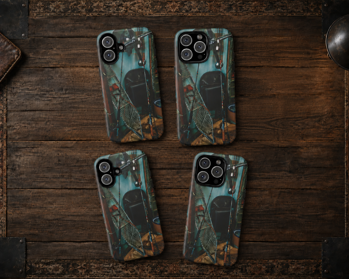 Vintage Fishing Gear Tough Phone Case – Dual-Layer Outdoorsman Cover