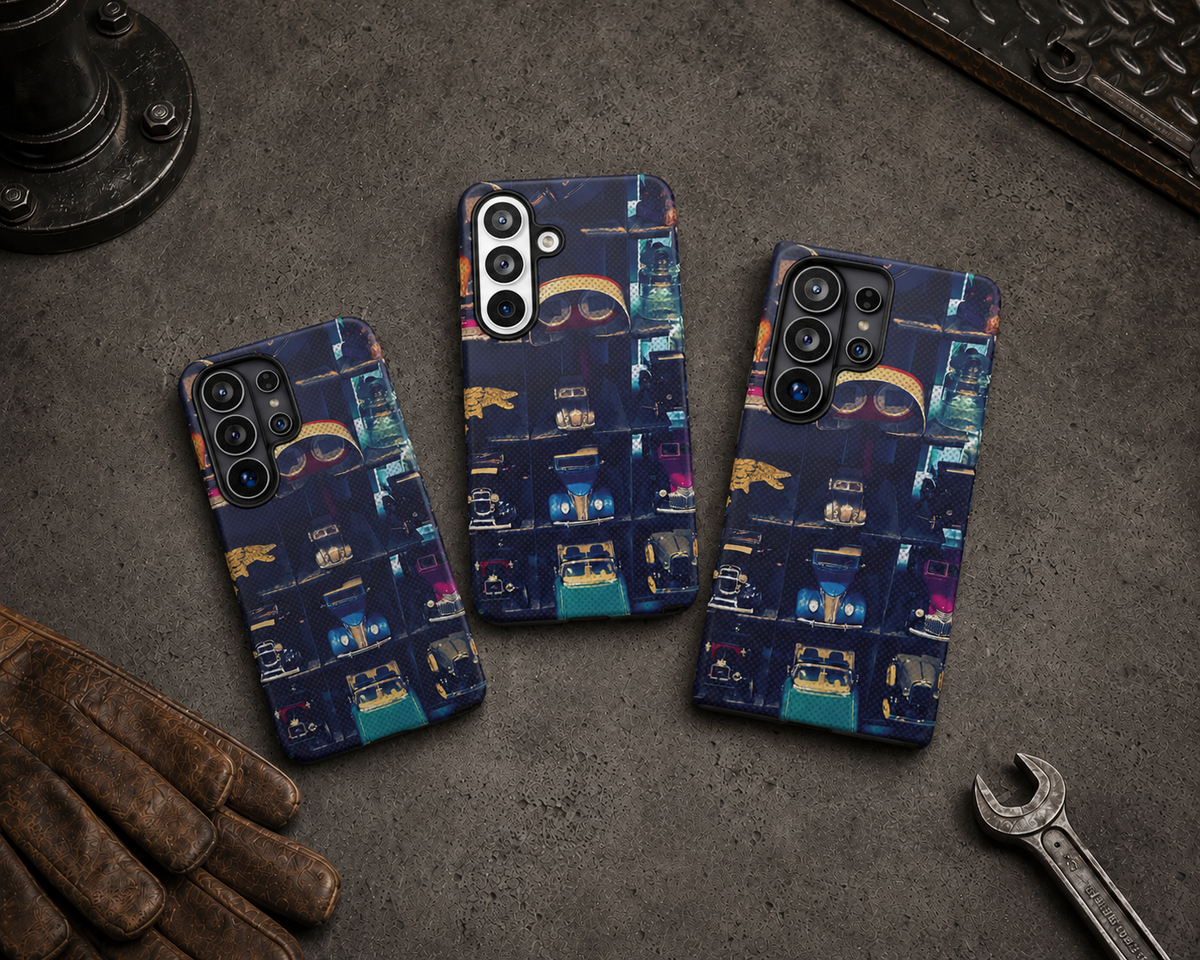 Vintage Toy Car Collector Tough Phone Case – Dual-Layer Automotive Cover