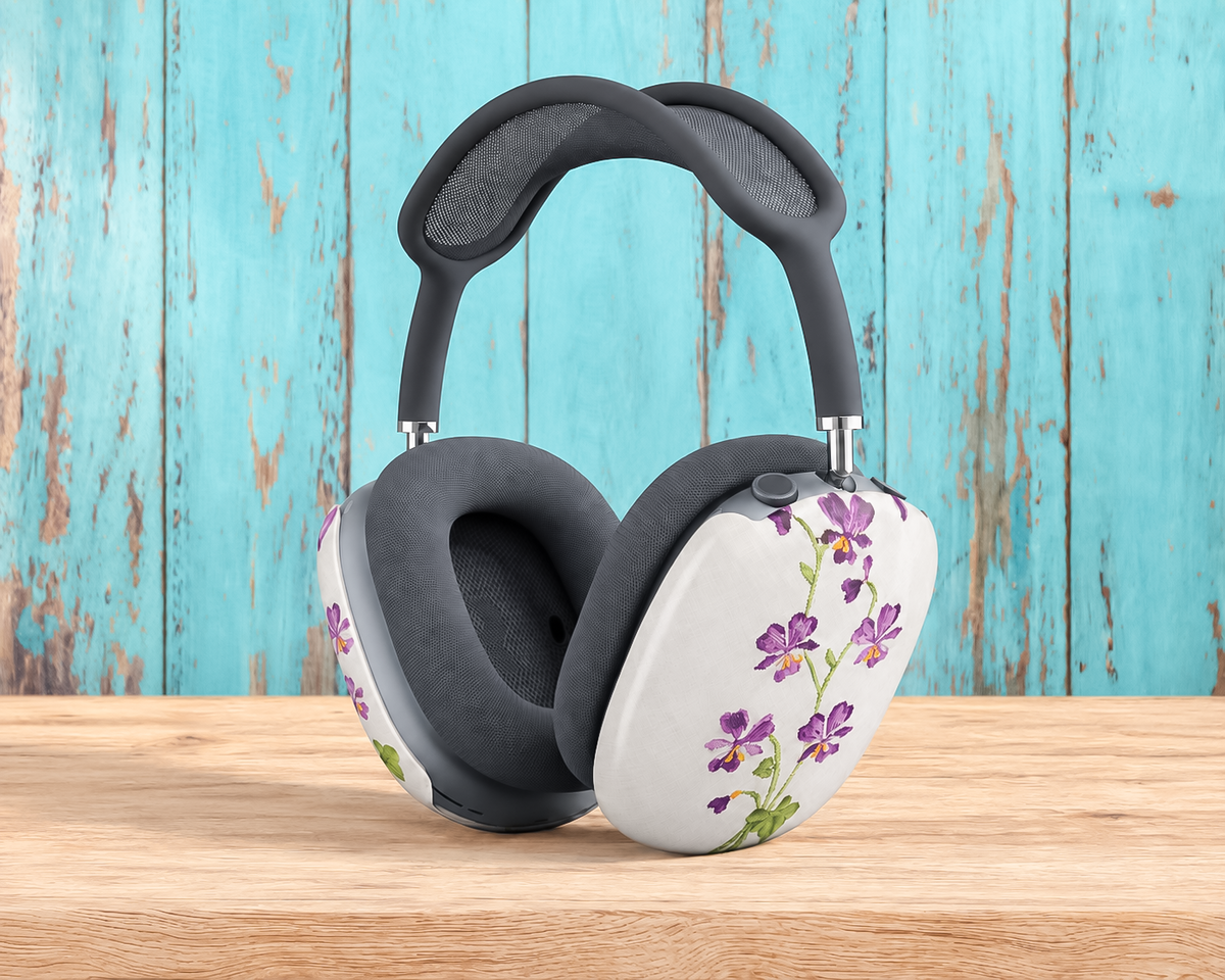 Vintage Purple Pansy Cross Stitch AirPods Max Shell Covers – Floral Protective Case
