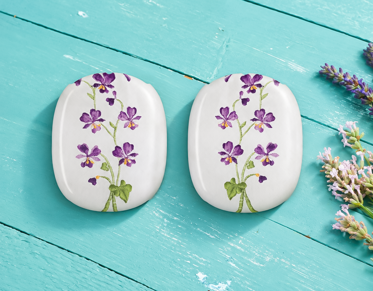 Vintage Purple Pansy Cross Stitch AirPods Max Shell Covers – Floral Protective Case