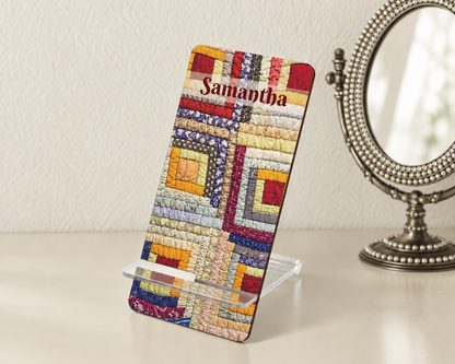 Personalized Vintage Log Cabin Quilt Phone Stand