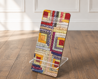 Personalized Vintage Log Cabin Quilt Phone Stand