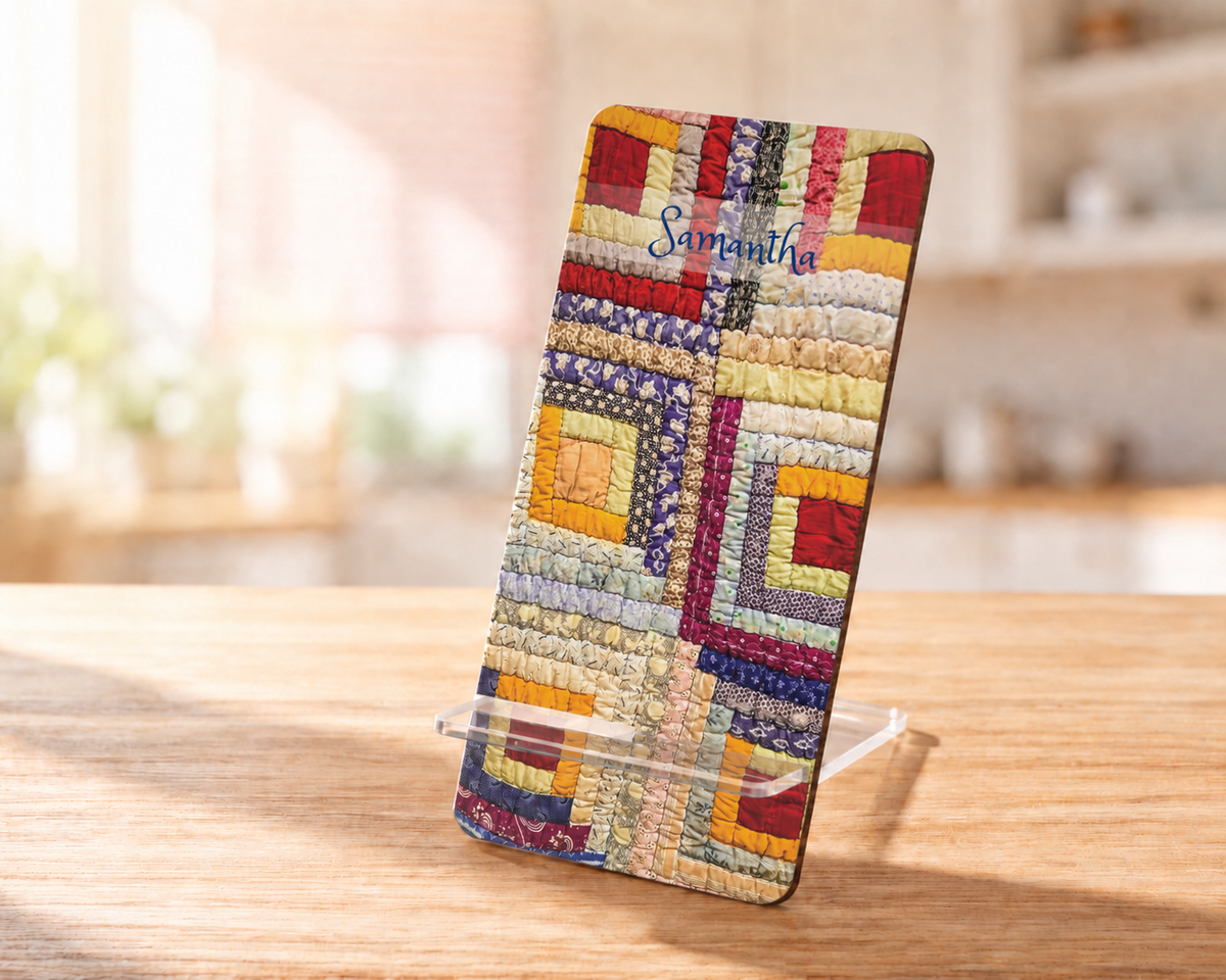 Personalized Vintage Log Cabin Quilt Phone Stand