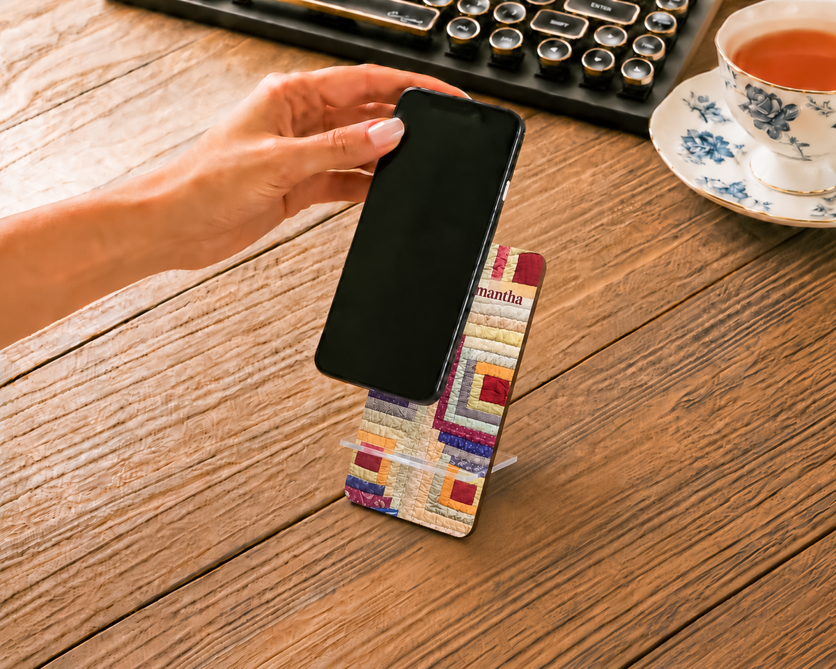 Personalized Vintage Log Cabin Quilt Phone Stand