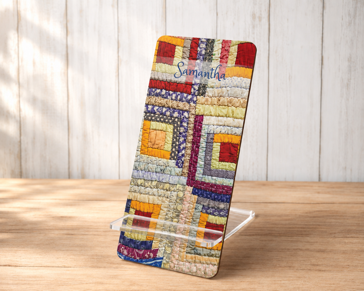 Personalized Vintage Log Cabin Quilt Phone Stand