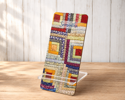 Personalized Vintage Log Cabin Quilt Phone Stand