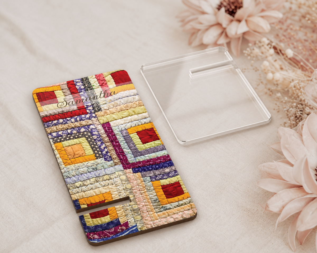 Personalized Vintage Log Cabin Quilt Phone Stand