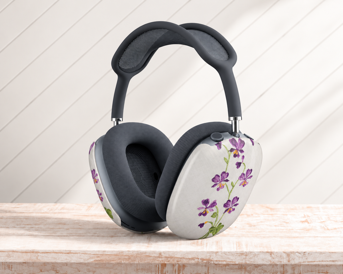 Vintage Purple Pansy Cross Stitch AirPods Max Shell Covers – Floral Protective Case