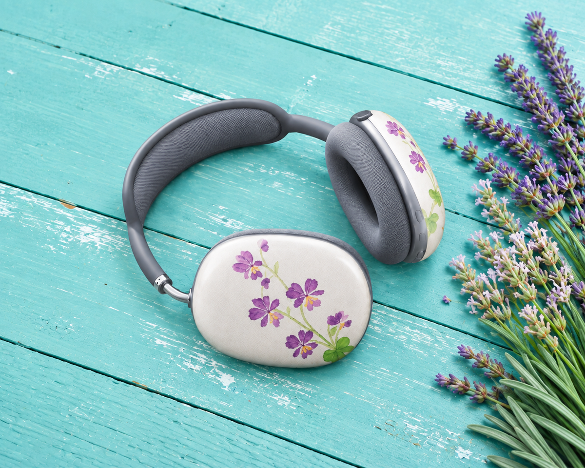 Vintage Purple Pansy Cross Stitch AirPods Max Shell Covers – Floral Protective Case