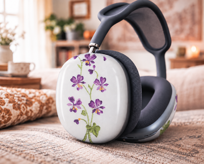 Vintage Purple Pansy Cross Stitch AirPods Max Shell Covers – Floral Protective Case