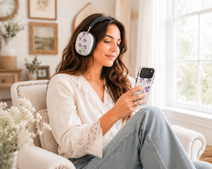 Vintage Purple Pansy Cross Stitch AirPods Max Shell Covers – Floral Protective Case