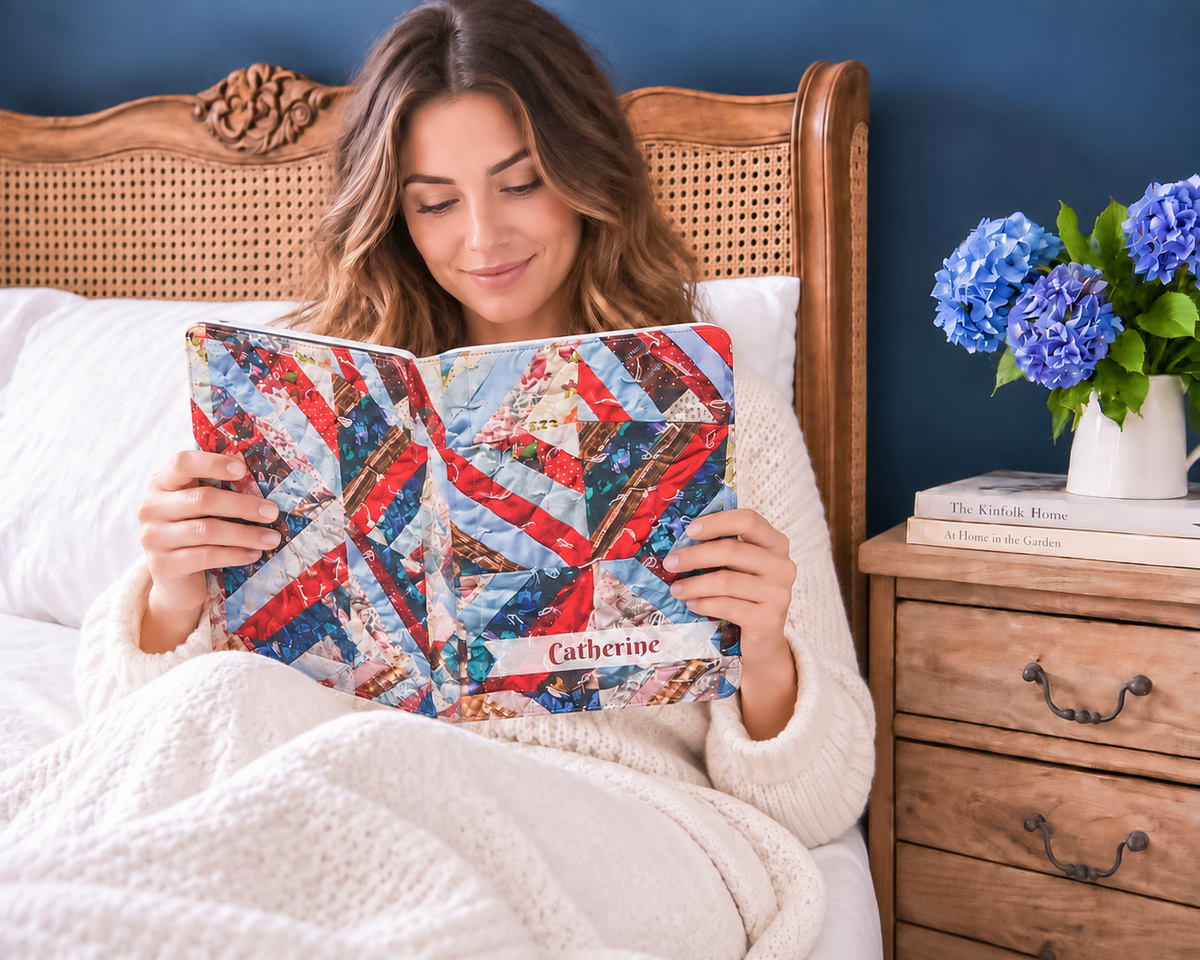 Personalized Vintage Patchwork Strip Quilt iPad Folio Case