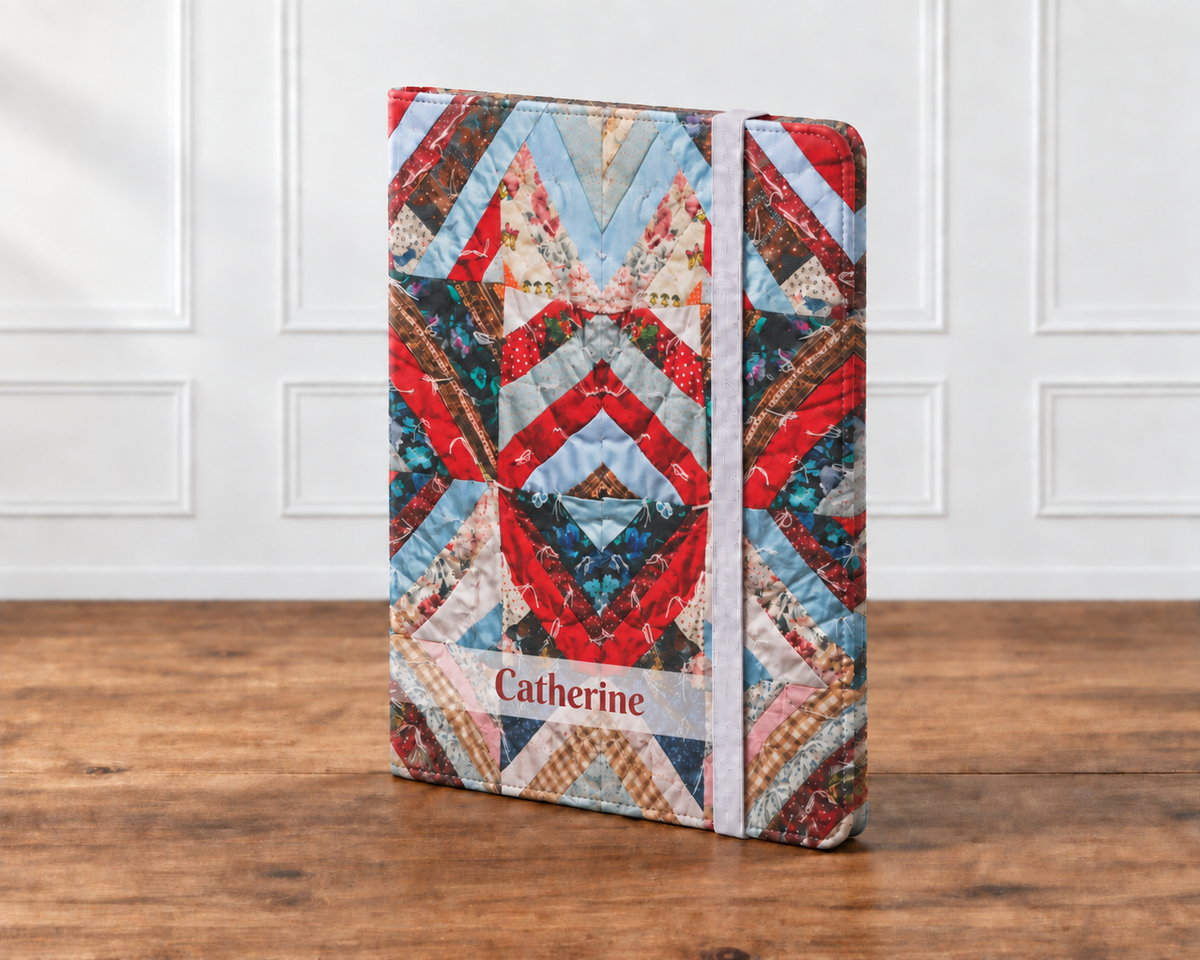 Personalized Vintage Patchwork Strip Quilt iPad Folio Case