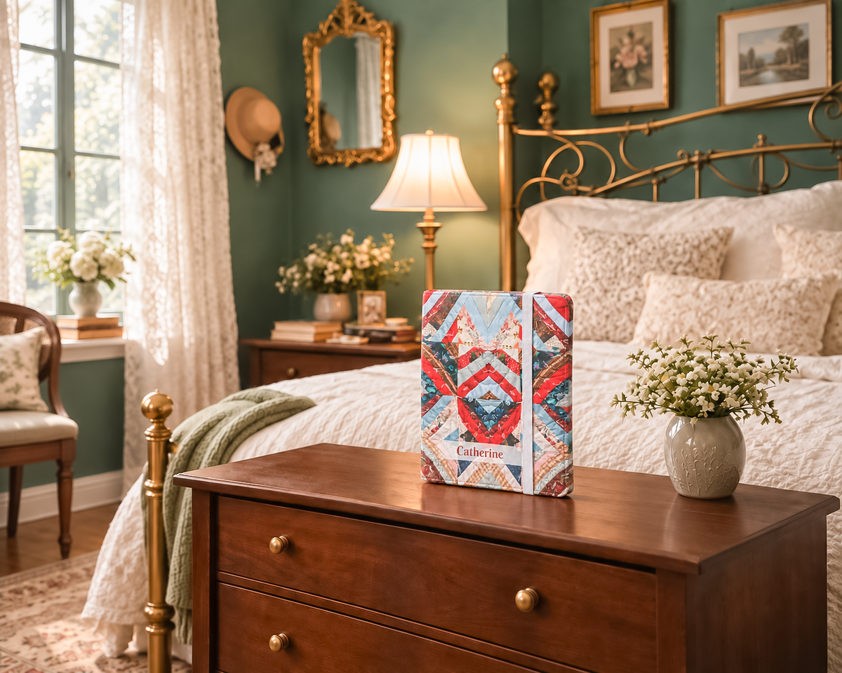 Personalized Vintage Patchwork Strip Quilt iPad Folio Case