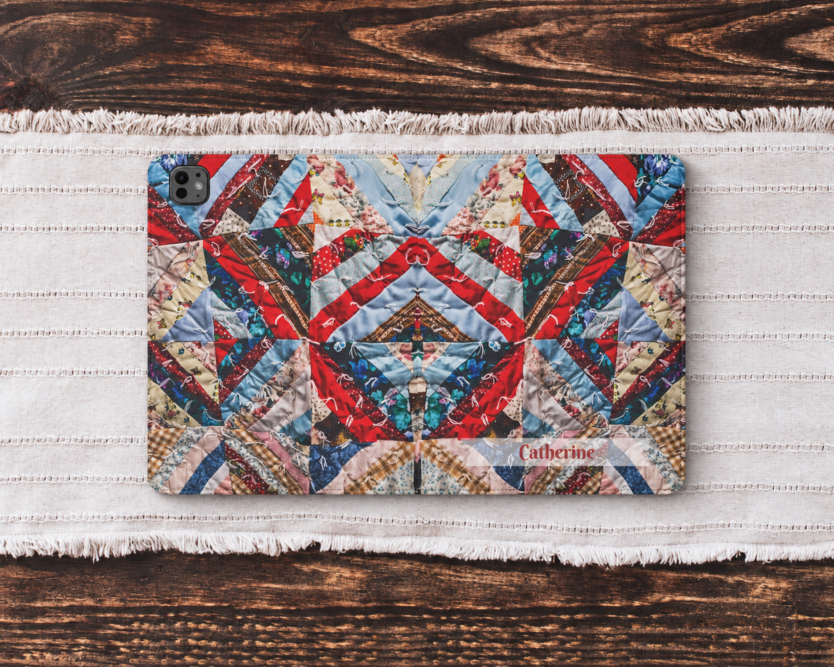 Personalized Vintage Patchwork Strip Quilt iPad Folio Case